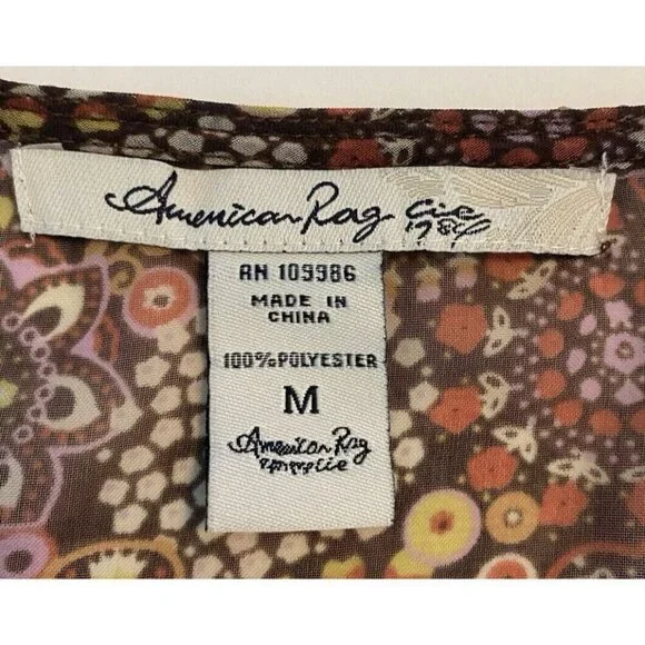 American Rag Cie Womens Top Sheer Floral Blouse Boho Fairy Coquette Cottage Sz M - Picture 6 of 13